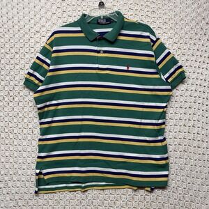 Polo Ralph Lauren Shirt Men L Green Blue White Stripe Red Pony Polo Vtg USA Made